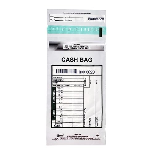 ADSURE Clear Plastic Small Bank Deposit Bags For Cash | Pack of 1000 | 5"x9"|Tamper Evident Bags | Write-On Panel and Tear-Off Receipt | Ideal for Cash Handling
