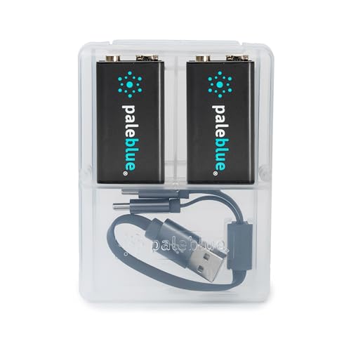 Paleblue USB Rechargeable 9V Batteries (2-Pack) - 4500mWh Lithium Ion, 1000+ Charge Cycles, Includes 2-in-1 USB-A to USB-C Charging Cable, LED Charge Indicator, 3.4 Hour Charge Time