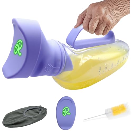 Portable Urinals for Women, 1200ml Nightglow Female Urinal with Upgraded Soft Rubber & Spill-Proof Lid – Large Capacity Pee Bottle Bed Pan for Elderly, Hospital, Travel, and Bedside Use
