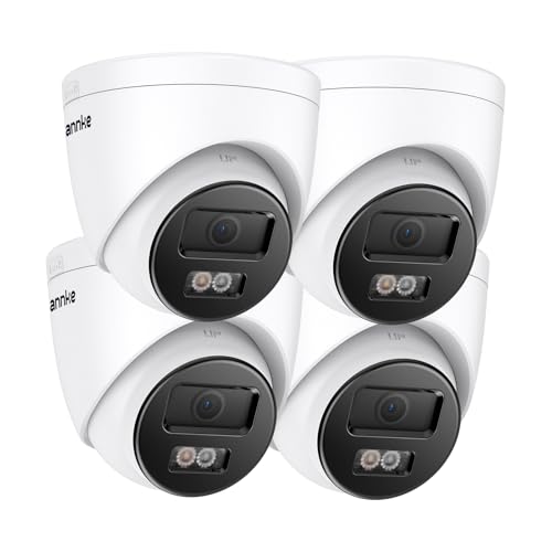 ANNKE C800 4Pcs Ultra HD 4K PoE Security Cameras with AI Human/Vehicle Detection, 8MP Turret IP Camera with Audio, Spotlight Color Night Vision, H.265+, IP67 Weatherproof, Support 512GB Micro SD