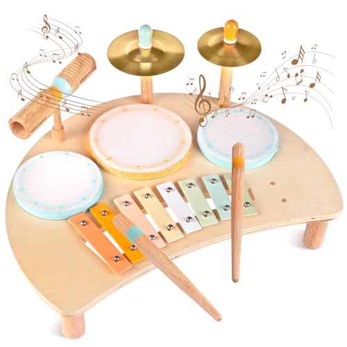 Toddlers Drum Set Toys for 1 Year Old Boy Girls,Baby Drum with Xylophone for Toddlers 1-3,Musical Instruments, Kids Wooden Montessori Toys, Christmas Birthday Gifts for Age 1 2 3+