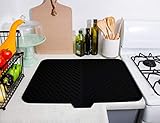 Luxet Silicone Dish Drying Mat with Built-in Drain Lip - Hygienic Drying Pad - Sturdy Compact Easy to Clean Tray Protects Surfaces Prevents Water Build Up - 23 X 17 (Black)