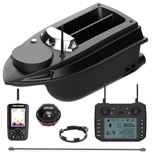Lopolltty V030 RC Bait Boat, 12V 2.4G High-Speed Bait Boat with GPS Positioning and Fish Finder, 15KM/H, 800 Meters RC Distance, Gifts for Fishing Enthusiasts (Black)
