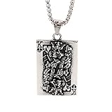 MayiaHey Skull King Poker Necklace for Men, Stainless Steel Gothic Skull Playing Card Necklace Heart Poker Necklace for Men