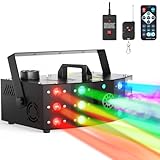 Hakuta Fog Machine Smoke Machine with 12 LED Colorful Beam Light DMX Light Control & Manual Control & Wireless Remote Perfect for Indoor Outdoor Wedding, Halloween, Party and Stage Effect