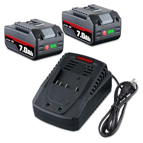 DASNITE 2Pack 7.0Ah BAT609 Li-ion Replacement for Bosch 18V Battery Charger Kit Replace for Bosch 18V Lithium Series BAT609 BAT618 BAT622 BAT609G BAT619 BAT619G BAT610G Cordless Power Tools