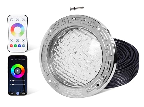 HQUA PN01DC 120V AC Remote Control LED RGBW Color Change Inground Pool Light, 10 Inch 50W with 100 Feet Cord, UL Listed Transformer Included, Fit for 10" Large Wet Niches.
