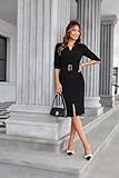 Office Dresses V Neck 3/4 Sleeve Black Dress Church Dresses for Women Party Dresses Elegant Classy Midi Pencil Dress L