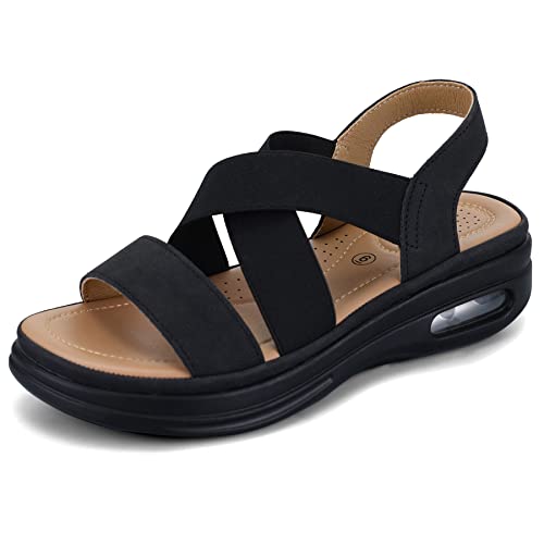 mysoft Women's Comfortable Walking Sandals Air Cushion Sport Slingback Elastic Band Platform Shoes