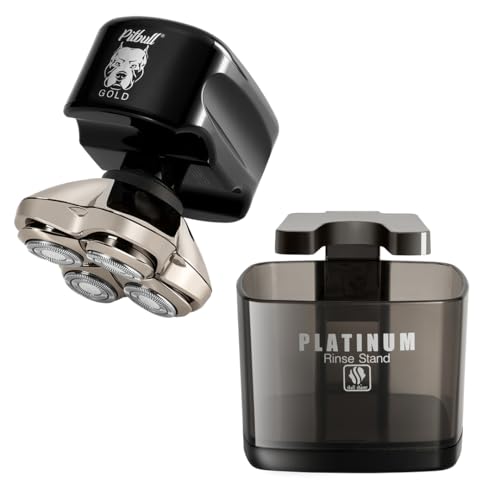 Skull Shaver Pitbull Gold PRO Head Rotary Shaver and Platinum Rinse Stand Bundle, Best Gifting Combo, Male Grooming Kit