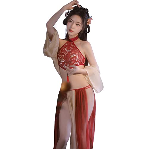 QNCLO Women's sexy role playing Chinese style geisha dance clothes sexy underwear (red4)