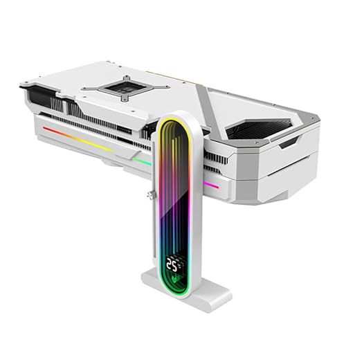 Temperature Displaying GPU Stand ARGB Infinity Graphics Card Support Adjustable 5V 3PIN Video Card Holder Anti-sag Bracket Magnetic Base Display Card Brace Rack PC Graphic Card Accessories (White)