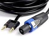 HBU 30 Feet Pack of 1 Speakon to Banana Plug Cable - 1pc 30 Ft. Compatible Dual Tip Speaker to Power Amp Cord Cables with Twist Lock - Pro PA DJ Audio Speak-On Extension Wire