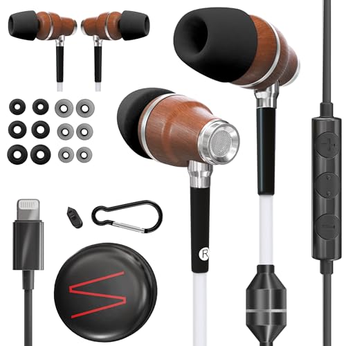 Symphonized Premium Wooden Airtube Headphones EMF Earbuds, 3D Sound, Microphone Volume Control, 8mm Bass Drivers Granting High Audio Quality MFI Certified