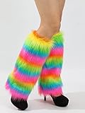 Verdusa Women's Striped Fur Leg Warmers Furry Fuzzy Long Boot Cuff Covers Multicolor one-size