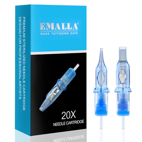 Emalla ELIOT Tattoo Cartridge Needles, 20Pcs Premium Tattoo Needles #10 Standard Round Liner Tattoo Cartridges 1003RLL Tattoo Needles Diameter 0.30mm Long Taper 5.0mm for Machine Tattoo Supplies