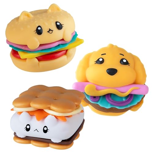 ORB Stretchee Foodz Secret Menu Squishy Food Toys - Cuties 3 Pack - Kawaii Play Food Squishies - Stretchy Squishy Hamburger, Hot Dog, and S'More Stress, Sensory, Fidget Food Toys for Kids and Adults