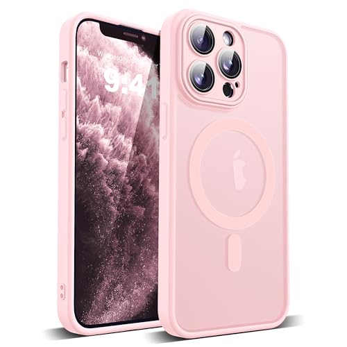 YEMORAN Compatible with iPhone 11 Pro Max Case with Built-in Camera Lens Protectors Translucent Magnetic 11 Pro Max Phone Case 6.5" [Compatible with Mag-Safe][Great Grip Feeling], Pink