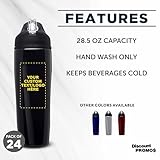 DISCOUNT PROMOS Custom Stainless Steel Water Bottle, 24 pack, Personalized Text, Logo, 28.5 oz Metal Sports Bottles with Flip Top, Easy Carrying, Black