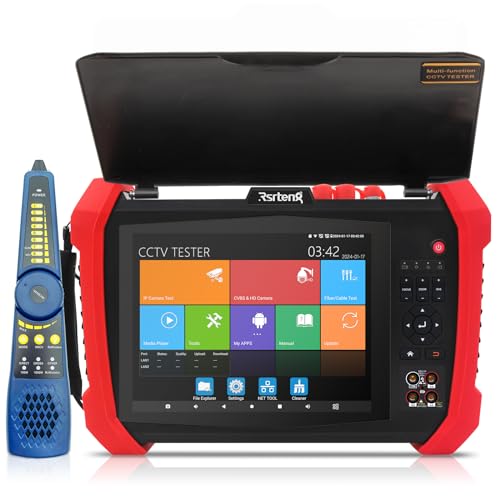 Rsrteng CCTV Tester 8K 32MP 12MP IP Camera Test POE++ Max 90W POE Camera Tester 8MP TVI/CVI/AHD/SDI/CVBS DMM TDR WiFi Network Tools Cable Tester 2CH SFP Port HD VGA