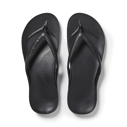 Archies Arch Support Flip Flops for Men & Women – Orthotic Sandals for Plantar Fasciitis Relief – Lightweight, Cushioning, Shock-Absorbing Sandals for Walking, Foot Pain & All-Day Comfort - Black (US Men's 7 / US Women's 8)