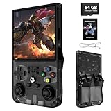 R36MAX Retro Handheld Game Console, 18000+ HD Games Mini Retro Video Console, 4.0 Inch IPS Screen, 64GB Memory, Portable Arcade Video Gaming Console Gift for Adults, Black