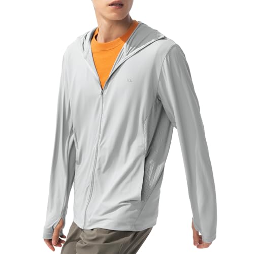 BENEUNDER Men's UPF 50+ Sun Protection Lightweight Hoodie Jacket Long Sleeve Active Sun Shirts for Outdoor Hiking Workout Gray