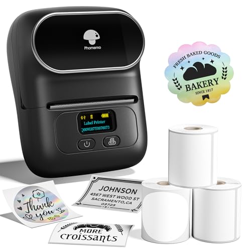 Phomemo M110 Label Printer - Bluetooth No Ink Printer with 3 Tapes, Mini Portable Barcode Label Printer for Retail, Address, Barcode, Home, for PC/Mac, iOS/Android, Ebony Black