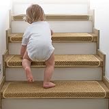 Brakki Bullnose Carpet Stair Treads, Non Slip Stair Treads for Wooden Steps Indoor, Stair Runner, Soft Stair Rugs, Edging Stair Protectors, Washable, 29.5"x9.5"x1.5" 14pcs, Beige