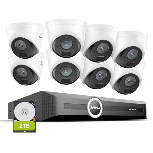 SANNCE 5MP PoE Security System, 8CH 6MP Surveillance NVR with 8PCS 5MP HD Weatherproof Dome Cameras with H.265 Video Compression, Smart IR LED, APP Push Alert, Remote Access (2TB HDD)