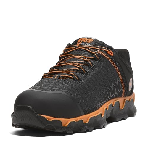 Timberland PRO Men's Powertrain Sport Alloy Safety Toe Industrial Athletic Work Shoe, Black/Orange-2024 New, 10.5