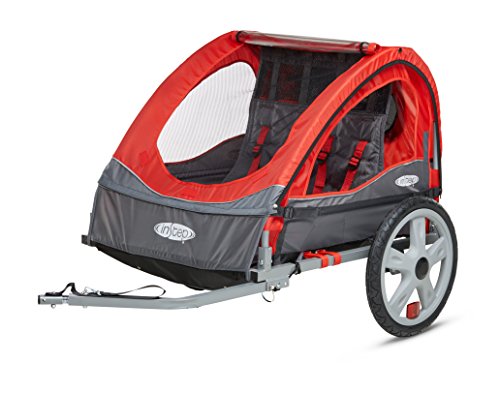 Instep Take 2 Double Seat Bike Child Trailer, Max Weight 80 lbs., 5-Point Harness, Folding Frame, Quick Release Wheels, Bug Screen & Weather Shield, Red