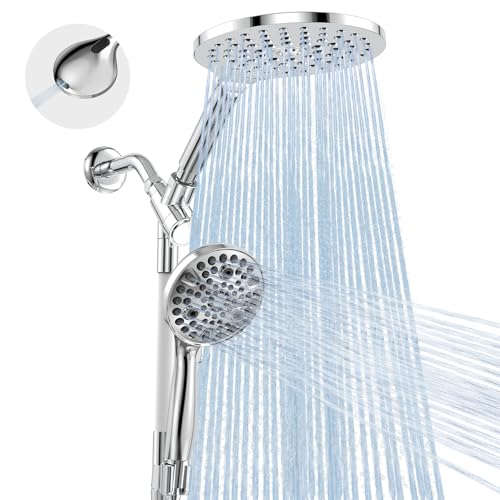 MakeFit Dual Handheld Shower Head Combo, 2-in-1 Rain Shower Heads System 8 Inch Rainfall Shower Head and 10 Modes High Pressure Hand Held Showerhead with Built-in Power Wash