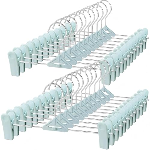 Pant Skirt Hangers with Clips 30 Pack - Space Saving Stackable Shorts Hangers with Clips - Non-Slip, Adjustable for Women, Kids, Men, Children, Blue