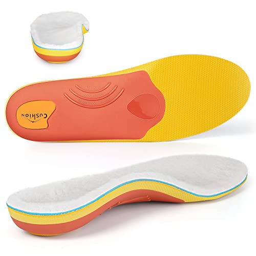 PCSsole Winter Wool Arch Support Orthopedic Insoles Warm Flat Feet Insole for Work Shoes, Shoe Inserts for Flat Feet, Plantar Fasciitis, Heel Spurs for Men and Women 26cm