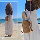 NIBD Beach Bag for Women Straw Woven Tote Bag Summer Bucket Shoulder Bag Straw Crossbody Bag Letter Handbag Purse (G Brown)