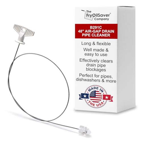 48" Air-Gap Drain Pipe Cleaning Brush, Flexible Dishwasher Cleaning Brush in Home & Commercial Kitchen Pipes, Garbage Disposal, Sink, Unclogger Long Sink Snake Drain Pipe Tool by FryOilSaver Co B291C