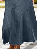 Flamingals A-Line High Rise Vintage Wash Stitch Detail Long Denim Skirt Without Belt Deep Blue L