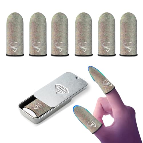 Ultra-Thin Silver Fiber Gaming Finger Sleeves - Breathable, Sweatproof, Seamless Fit with 0.15mm Precision for Enhanced Touchscreen Sensitivity, Anti-Slip Design, and All-Season Comfort（6-Pack）