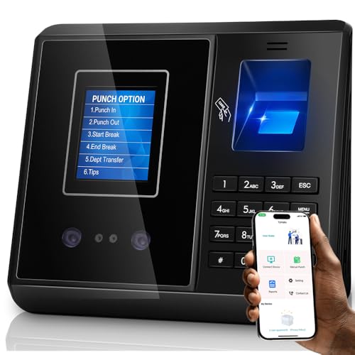 Tymelix Time Clock, App-Based, Face, Card &Fingerprint Attendance Machine for Employees Small Business, Time Clocks with 10 IC Card, iOS/Android App No Monthly Fee