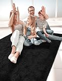 Macgace Fluffy Area Rugs for Bedroom Decor Aesthetic, 4x6 Black Shag Rug with Non-Slip Dots for Living Room, Furry Plush Mat Washable Fuzzy Carpet Modern Home Decor for Kids Nursery Boys Room