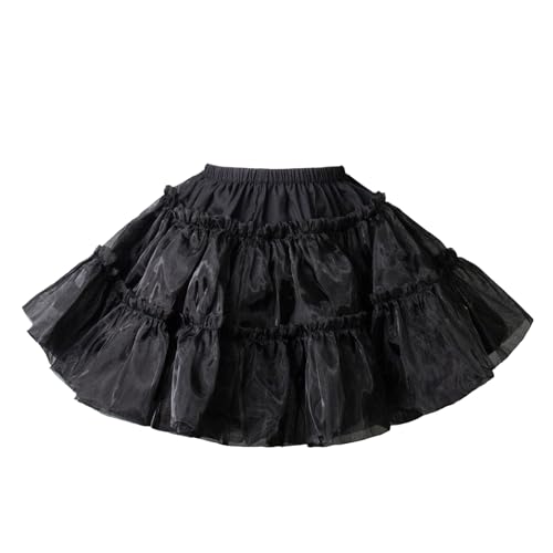 A&A Petti Short Lolita Petticoats for Women Puffy Under Skirt Cotton Lined Black White Tutu (Black, Dailywear Volume)