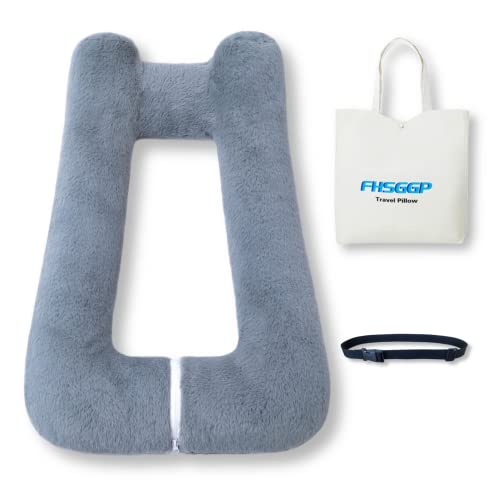 FHSGGP Travel Pillow Upgraded Version of Aircraft Travel Neck Pillow with Storage Bag, Sleep Pillows for Travel by Train, Car, or Plane, Supporting The Head and Body, Travel Pillow for Kids Grey