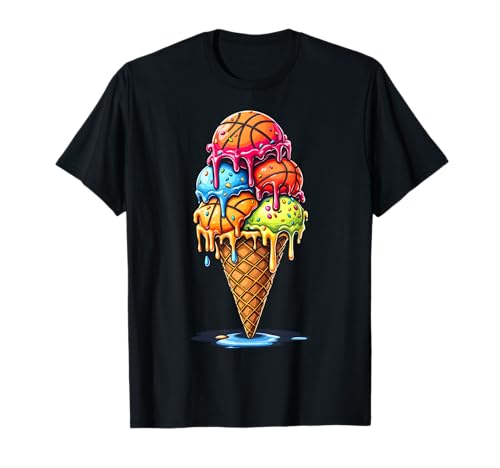 Basketball Drip Boys Girls Ice Cream Drip Sprinkles Summer T-Shirt