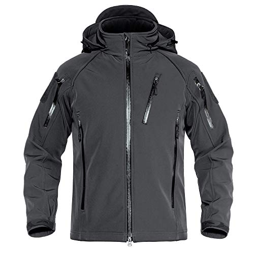 TACVASEN Men's Tactical Jackets Waterproof Windbreaker for Cold Weather Outdoors Hoodie Detachable Hood Grey, M