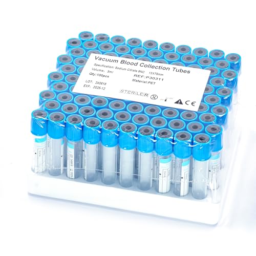 Atsuhut Vacutainer Blood Collection Tubes Lab Vacuum Blood Collecting Tube for Pet Animals Veterinary Lab Supplies 100 Pcs Wrap Packaging (PT Tube, 3ml)