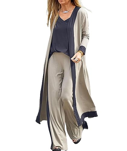 SOMTHRON Women's 3 Piece Outfits Loungewear Sets Long Cardigan Cover up Tank Top Wide Leg Loose Pants Set Tracksuit GG-M