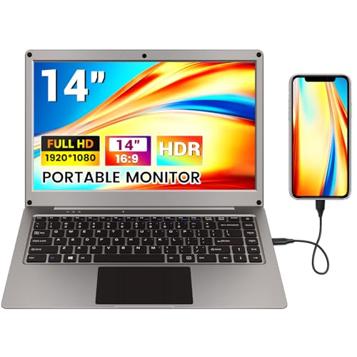 Portable Monitor with Keyboard,14inch 1080P FHD Lapdock Compatible with Raspberry Pi/Mini PC/Phone/PC/Game Console,CrowView Note Built-in Battery with RPi5 Adapter(Full TypeC & HDMI Cable Included)