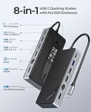 ORICO USB-C Hub with M.2 SSD Enclosure, 8-in-1 USB C Docking Station Fits M.2 NVMe/SATA SSD, 10Gbps, 4K@60Hz HDMI, 100W PD, Ethernet - OM28PR