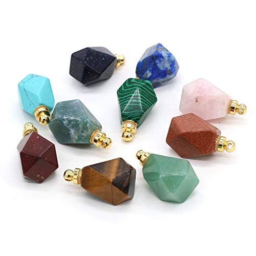 Natural Stone Perfume Bottle Pendants Charms Essential Oil Bottle Stone Essential Oil Diffuser Necklace for Women Necklace Jewelry Gift（Random 3 Pieces）